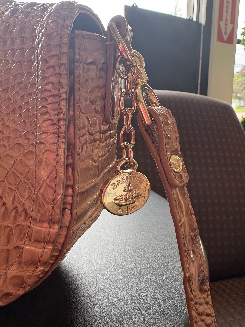 Brahmin Croc-Embossed Taupe Crossbody with Gold Hardware - Picture 4 of 5